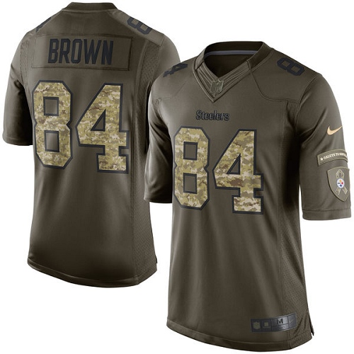 Youth Elite Antonio Brown Nike Jersey Green - #84 Salute to Service NFL Pittsburgh Steelers